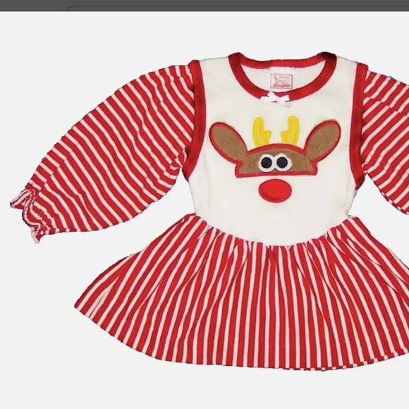 Vintage Buster Brown Baby Girls Red Nosed Reindeer Dress 24 Months Made in USA - Picture 2 of 3